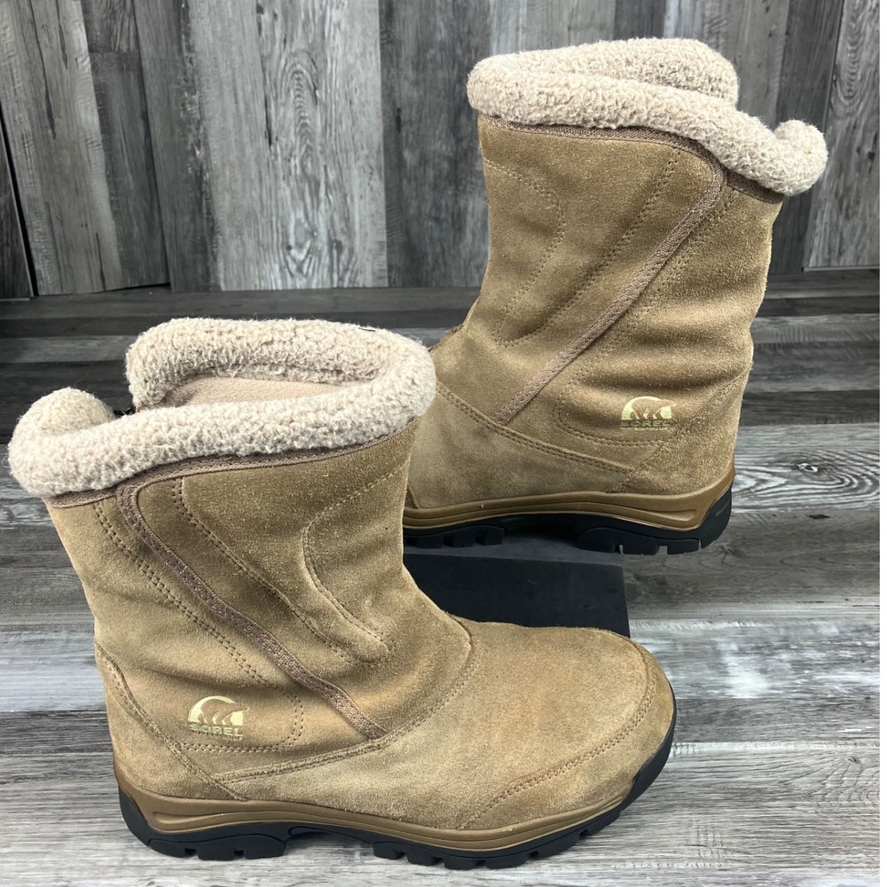 Sorel Tan Suede Thinsulate Ultra Insulated Winter Snow Boots NL1964-250 Womens 9